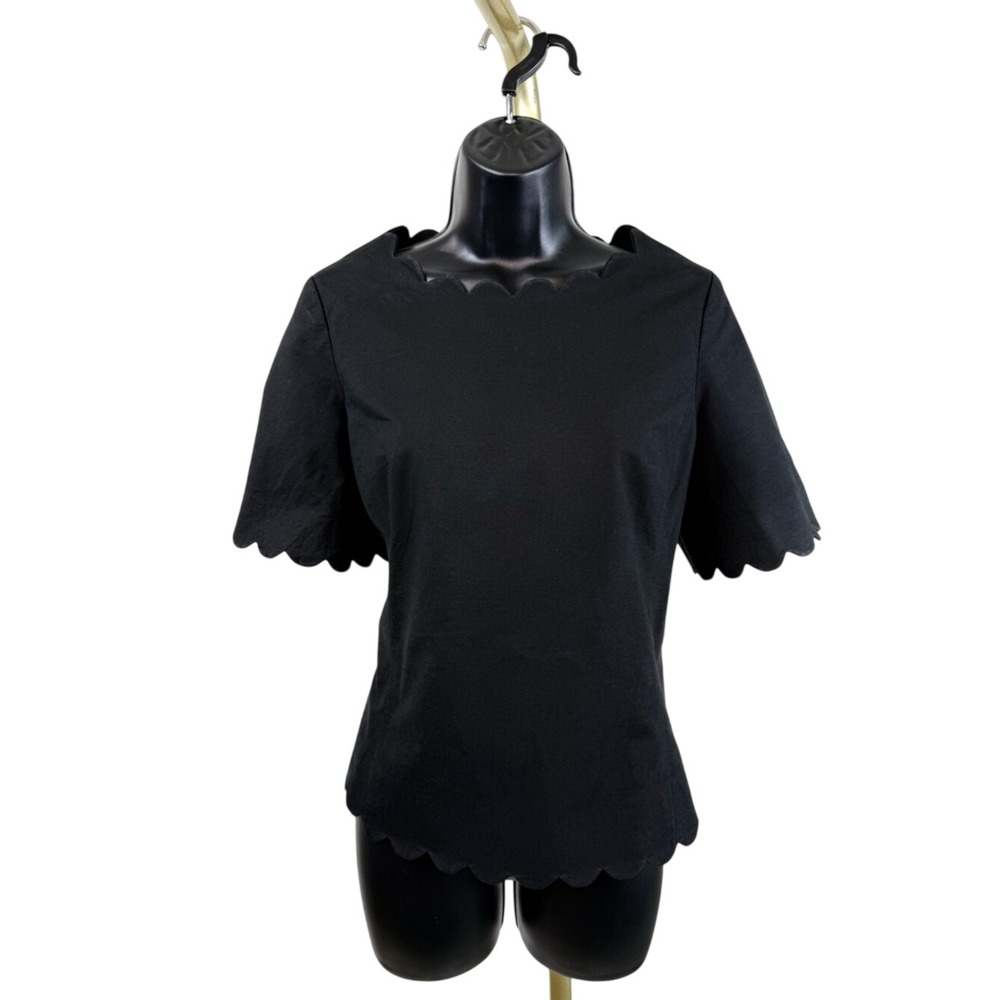 Rebecca Taylor Scalloped Edge Black Structured Cotton Top Size 6 Couquette